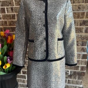 Talbots Black and Gray Herringbone skirt suit
